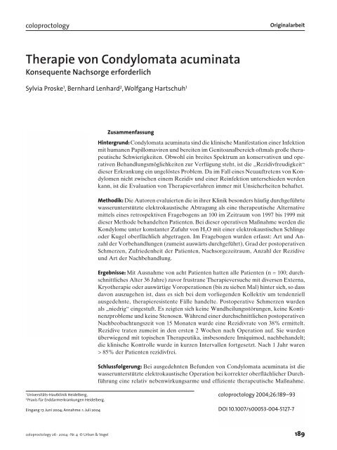 Therapie von Condylomata acuminata