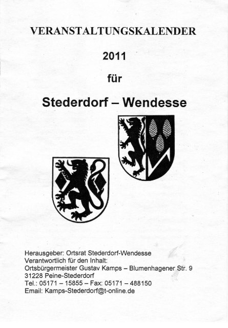 VERANSTALTUNGSKALENDER 2011 für Stederdorf - Wendesse