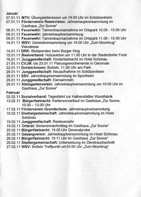 VERANSTALTUNGSKALENDER 2011 für Stederdorf - Wendesse