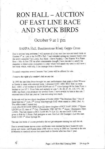 Sale Catalog - South Australian Homing Pigeon Association