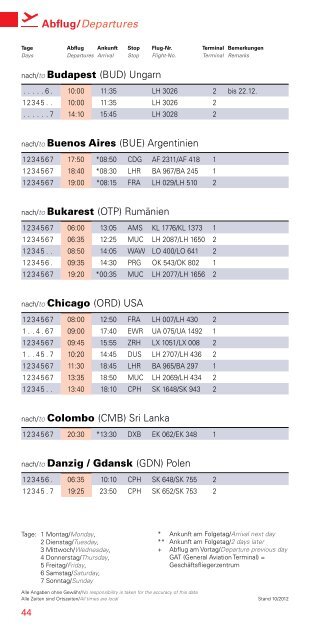 Flugplan/Timetable - Hamburg