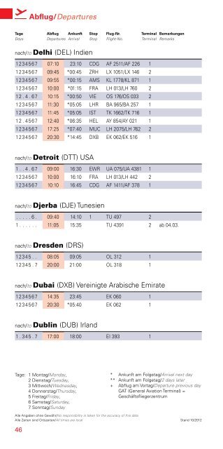 Flugplan/Timetable - Hamburg