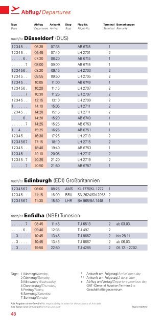 Flugplan/Timetable - Hamburg