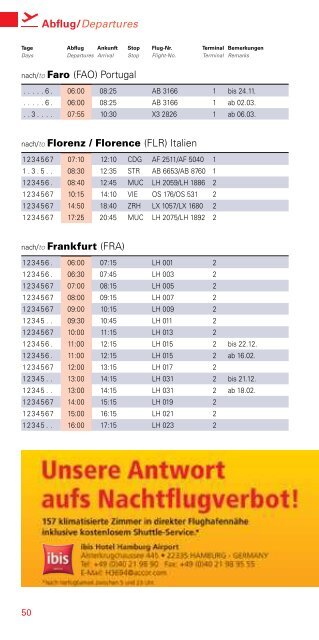 Flugplan/Timetable - Hamburg