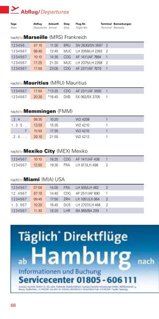 Flugplan/Timetable - Hamburg