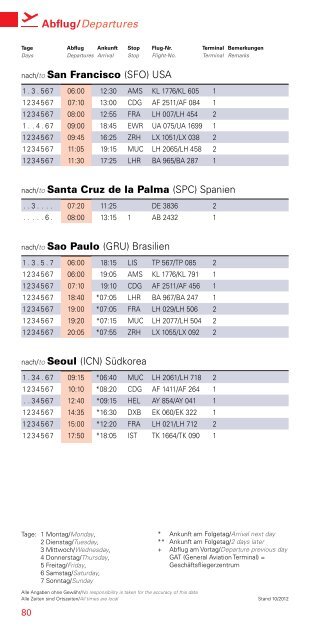 Flugplan/Timetable - Hamburg