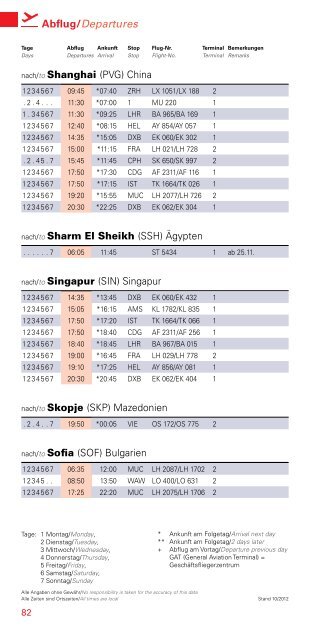 Flugplan/Timetable - Hamburg