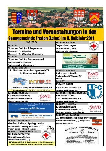 Termine und Veranstaltungen in der - Verkehrsverein Freden