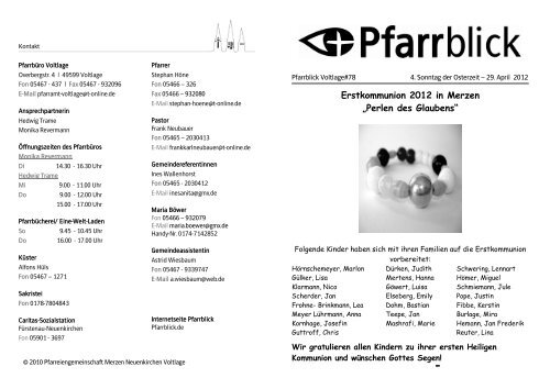 Erstkommunion 2012 in Merzen „Perlen des Glaubens“ - Pfarrblick