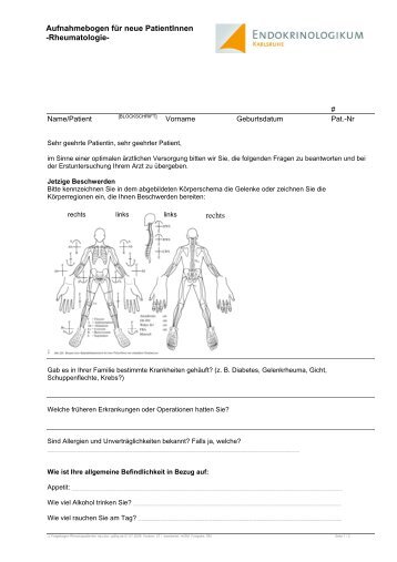 Fragebogen für neue Rheumapatienten - Endokrinologikum