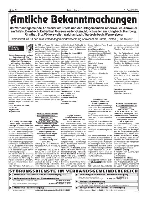 Bekanntmachungen im Trifelskurier vom 05.04.2012