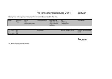 Veranstaltungsplanung 2011 Januar Februar - hagen city