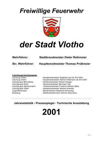 der Stadt Vlotho 2001 - Feuerwehr Vlotho - Hauptfenster