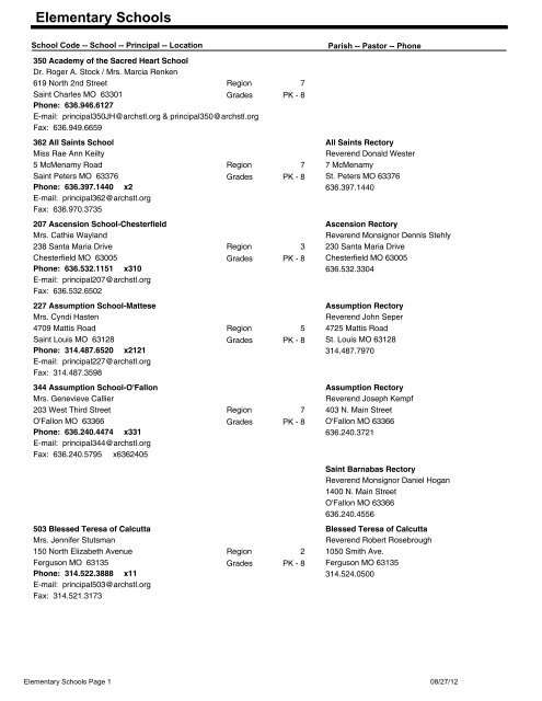 Elementary Schools - Archdiocese of St. Louis