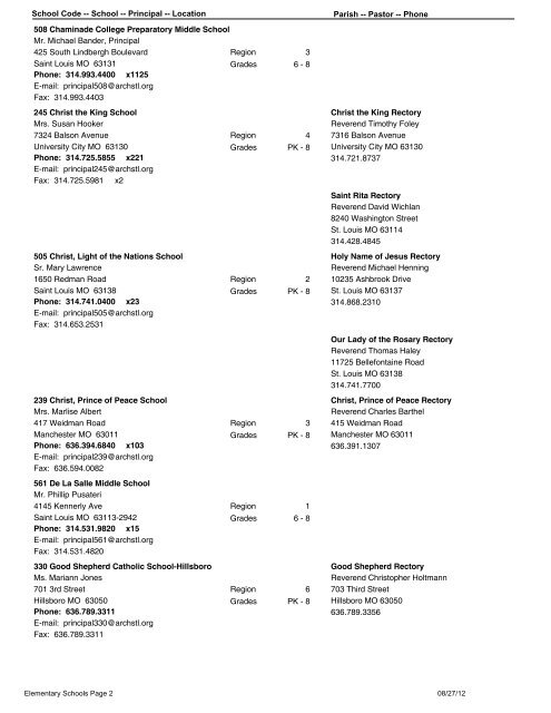 Elementary Schools - Archdiocese of St. Louis