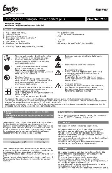 PORTUGUESE Instruções de utilização Hawker ... - EnerSys-Hawker