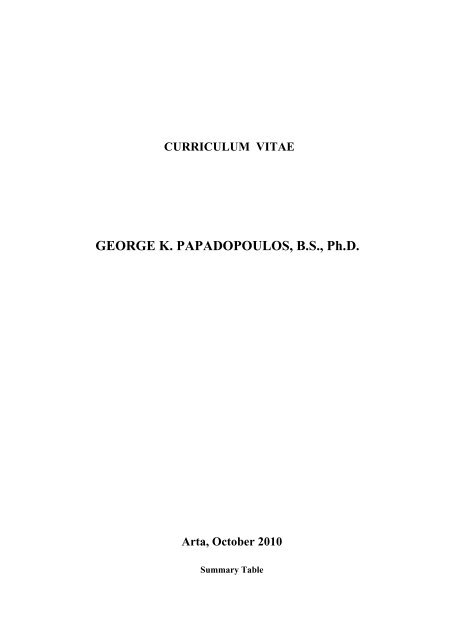 CURRICULUM VITAE GEORGE K. PAPADOPOULOS, BS, Ph.D