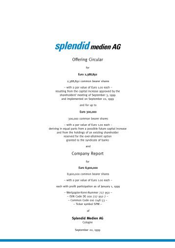 Offering Circular Company Report - Splendid Medien AG