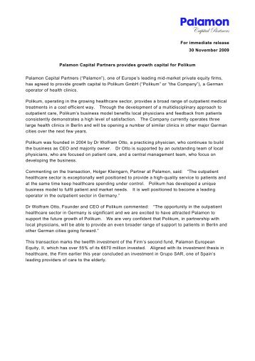 Download press release - Palamon Capital Partners