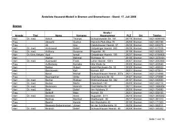 Ärzteliste Hausarzt-Modell in Bremen und ... - energie-BKK
