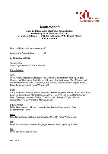 Niederschrift - Stadt Kaiserslautern