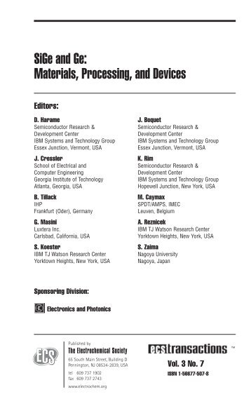 SiGe and Ge: Materials, Processing, and Devices - ECS Transactions