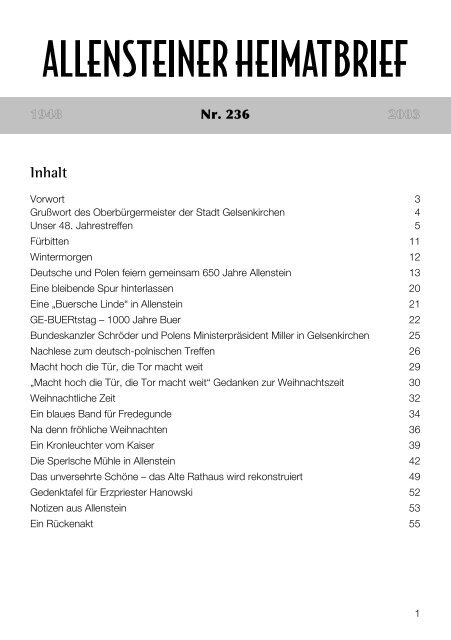 Notizen aus Allenstein - Stadtgemeinschaft Tilsit eV