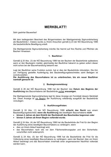 MERKBLATT! - in der Marktgemeinde Sigmundsherberg