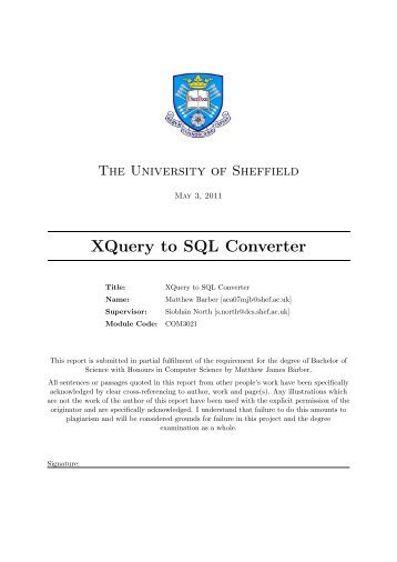 XQuery to SQL Converter - Department of Computer Science ...