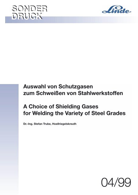 Auswahl von Schutzgasen zum Schweißen von Stahlwerkstoffen A ...