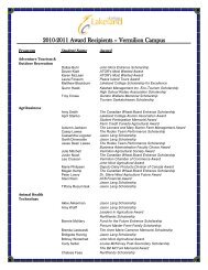 2010-2011 Award Recipients – Vermilion Campus - Lakeland College