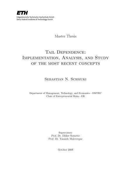 Tail Dependence - ETH - Entrepreneurial Risks - ETH Zürich