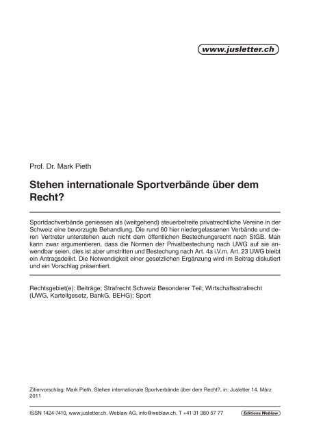 Stehen internationale Sportverbände über dem Recht?