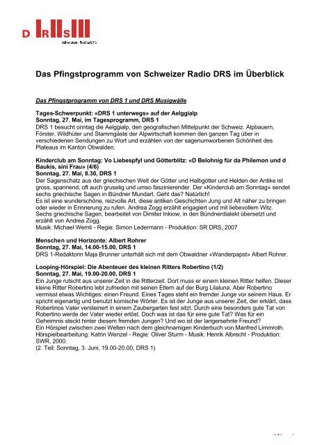 Die Genehmigung Verbündete Verweigern radio drs 1 programm live glücklich  Kreis verwenden