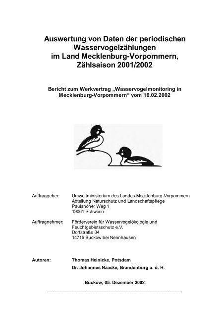 Bericht Wasservogelzählung Mecklenburg-Vorpommern 2001/2002