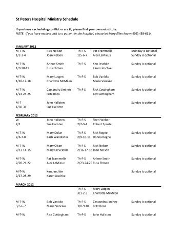 St Peters Hospital Ministry Schedule