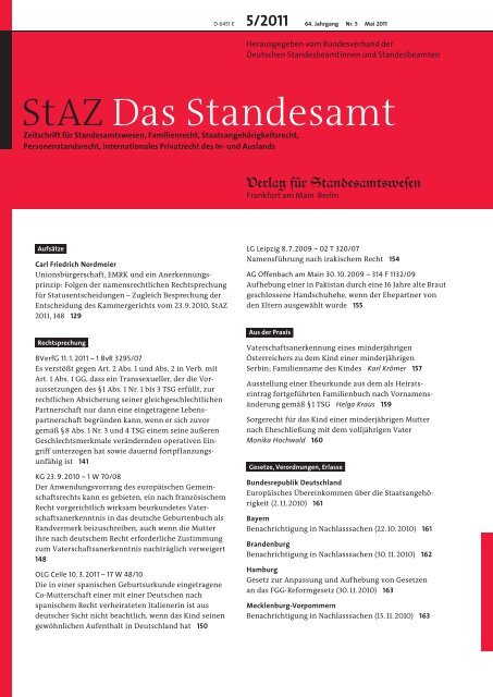 StAZ Das Standesamt - Bergmann Aktuell