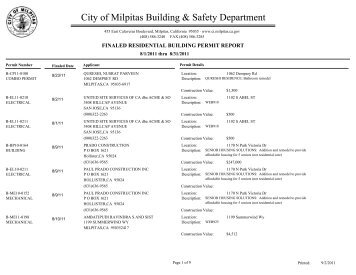 Finaled Residential Building Permit Report - August ... - City of Milpitas