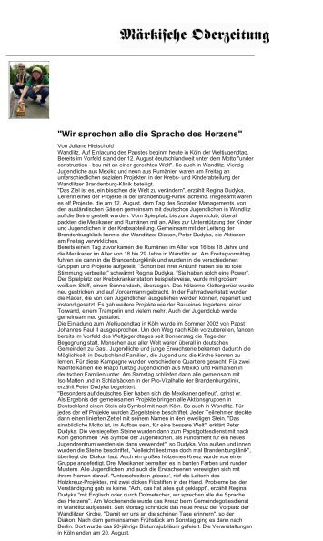 Artikel vom 16.08.2005 aus der MOZ