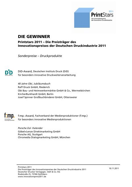 Die Gewinner - Innovationspreis der Deutschen Druckindustrie