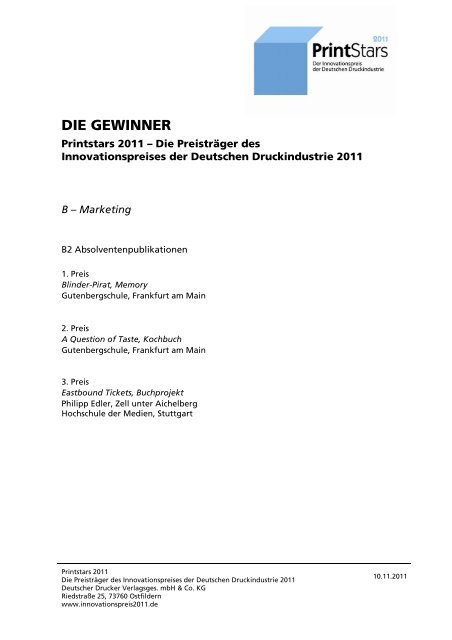 Die Gewinner - Innovationspreis der Deutschen Druckindustrie