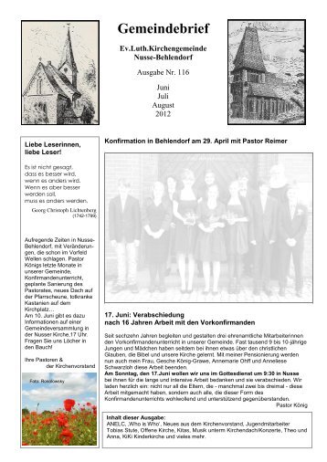 Gemeindebrief - Kirchengemeinde Nusse-Behlendorf