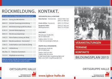 rückmeldung. veranstaltungen. termine. - IG BCE Ortsgruppe Halle