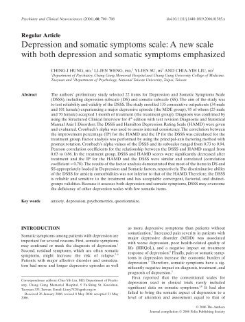 Depression and somatic symptoms scale: A new scale with both ...