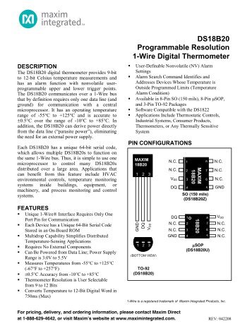 DS18B20 Programmable Resolution 1-Wire Digital ... - Maxim