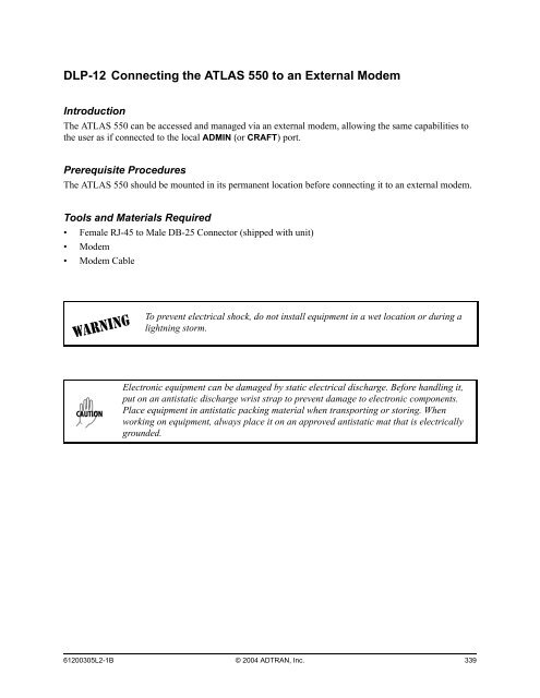 ATLAS 550 System Manual - Adtran