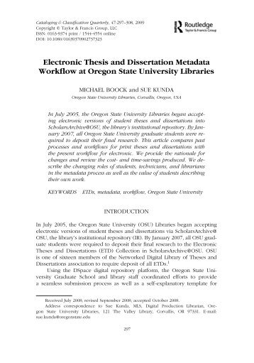 Electronic Thesis and Dissertation Metadata Workflow at Oregon ...