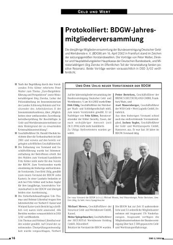 Protokolliert: BDGW-Jahres- mitgliederversammlung - BDSW