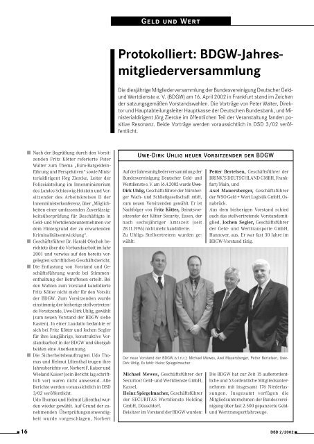 Protokolliert: BDGW-Jahres- mitgliederversammlung - BDSW