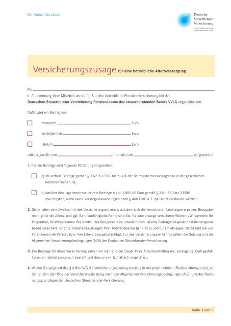 Versicherungszusage Deutsche Steuerberater Versicherung